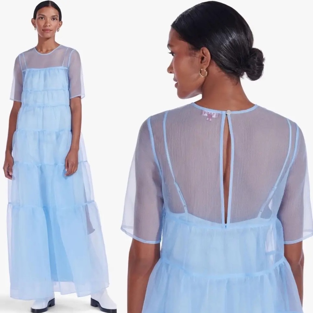 🌺🎉HP🎉🌺 NWT Staud Hyacinth Tiered Organza Maxi Dress French Blue - Picture 11 of 15